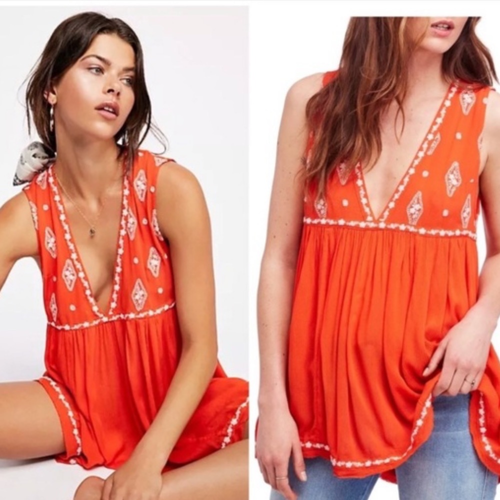 Free people orange v neck tunic